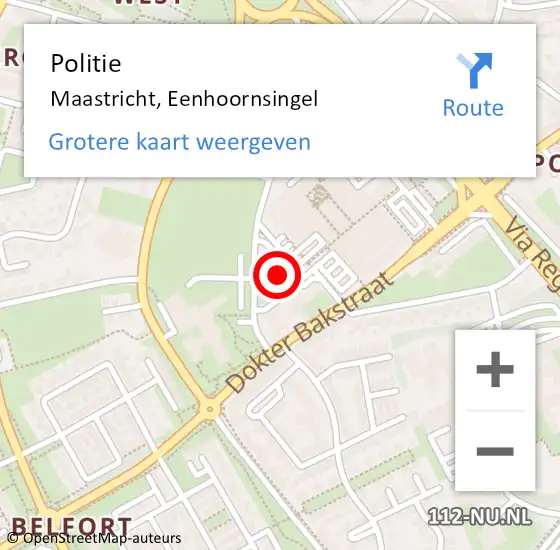 Locatie op kaart van de 112 melding: Politie Maastricht, Eenhoornsingel op 18 juli 2022 17:12