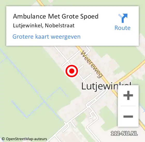 Locatie op kaart van de 112 melding: Ambulance Met Grote Spoed Naar Lutjewinkel, Nobelstraat op 18 juli 2022 17:14