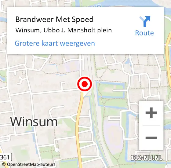 Locatie op kaart van de 112 melding: Brandweer Met Spoed Naar Winsum, Ubbo J. Mansholt plein op 18 juli 2022 17:17