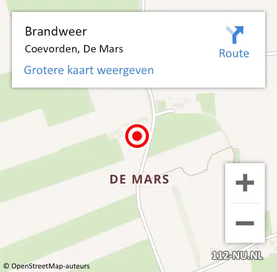 Locatie op kaart van de 112 melding: Brandweer Coevorden, De Mars op 18 juli 2022 17:18