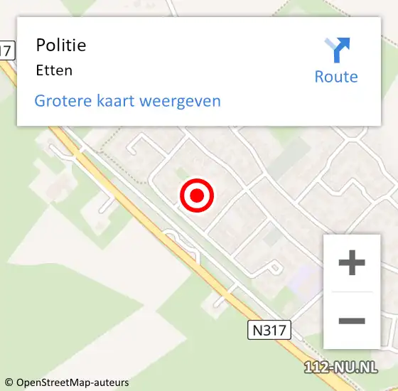 Locatie op kaart van de 112 melding: Politie Etten op 18 juli 2022 17:56