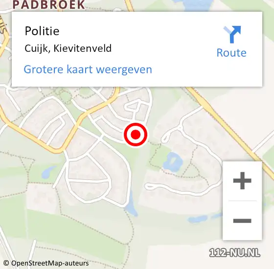 Locatie op kaart van de 112 melding: Politie Cuijk, Kievitenveld op 18 juli 2022 17:57