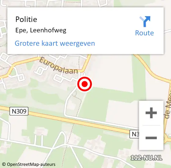 Locatie op kaart van de 112 melding: Politie Epe, Leenhofweg op 18 juli 2022 18:08