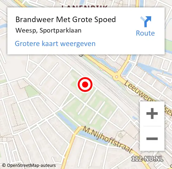 Locatie op kaart van de 112 melding: Brandweer Met Grote Spoed Naar Weesp, Sportparklaan op 18 juli 2022 18:18