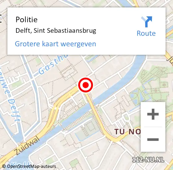 Locatie op kaart van de 112 melding: Politie Delft, Sint Sebastiaansbrug op 18 juli 2022 18:21