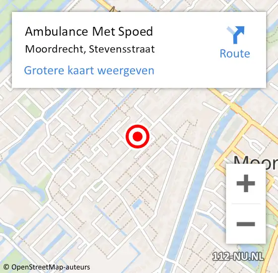 Locatie op kaart van de 112 melding: Ambulance Met Spoed Naar Moordrecht, Stevensstraat op 18 juli 2022 18:34