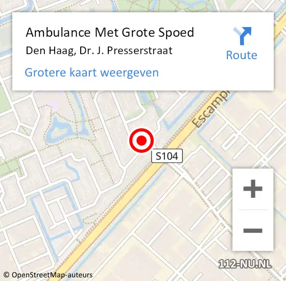 Locatie op kaart van de 112 melding: Ambulance Met Grote Spoed Naar Den Haag, Dr. J. Presserstraat op 18 juli 2022 18:37