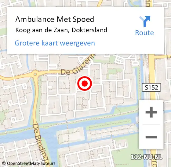 Locatie op kaart van de 112 melding: Ambulance Met Spoed Naar Koog aan de Zaan, Doktersland op 18 juli 2022 18:41