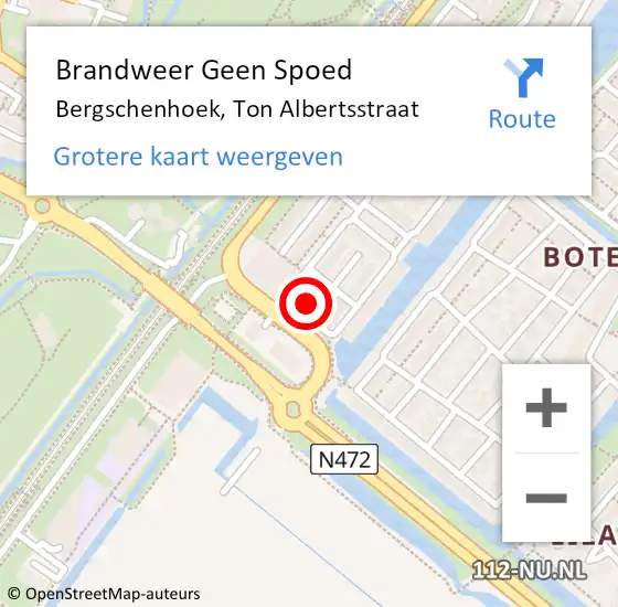 Locatie op kaart van de 112 melding: Brandweer Geen Spoed Naar Bergschenhoek, Ton Albertsstraat op 18 juli 2022 18:43