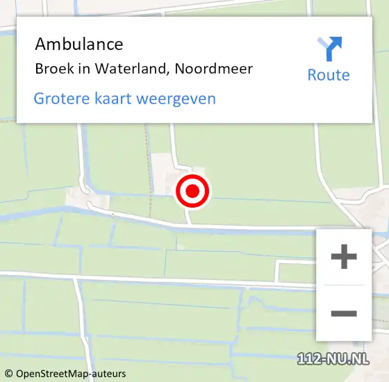 Locatie op kaart van de 112 melding: Ambulance Broek in Waterland, Noordmeer op 18 juli 2022 18:49