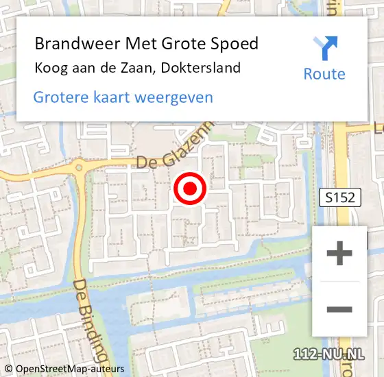 Locatie op kaart van de 112 melding: Brandweer Met Grote Spoed Naar Koog aan de Zaan, Doktersland op 18 juli 2022 18:52