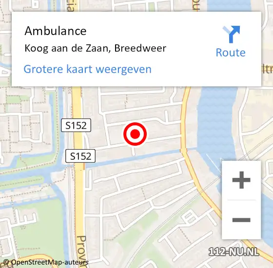 Locatie op kaart van de 112 melding: Ambulance Koog aan de Zaan, Breedweer op 18 juli 2022 19:01