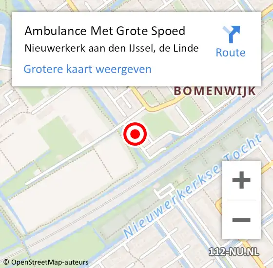 Locatie op kaart van de 112 melding: Ambulance Met Grote Spoed Naar Nieuwerkerk aan den IJssel, de Linde op 18 juli 2022 19:06