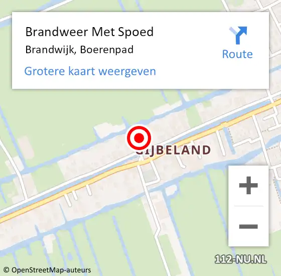 Locatie op kaart van de 112 melding: Brandweer Met Spoed Naar Brandwijk, Boerenpad op 18 juli 2022 19:41