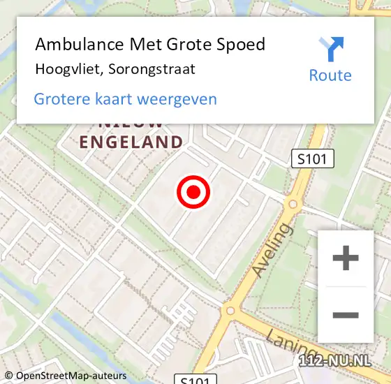 Locatie op kaart van de 112 melding: Ambulance Met Grote Spoed Naar Hoogvliet, Sorongstraat op 18 juli 2022 19:51