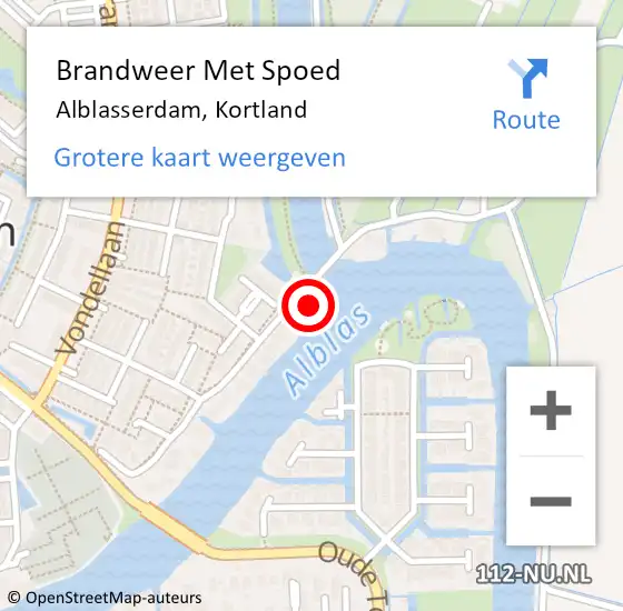 Locatie op kaart van de 112 melding: Brandweer Met Spoed Naar Alblasserdam, Kortland op 18 juli 2022 20:08