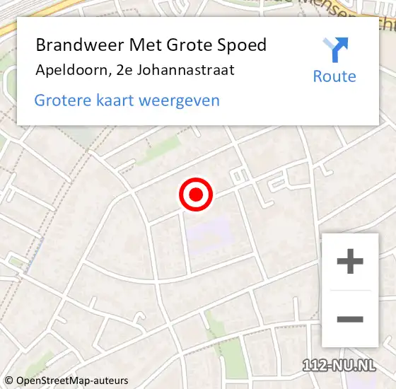 Locatie op kaart van de 112 melding: Brandweer Met Grote Spoed Naar Apeldoorn, 2e Johannastraat op 18 juli 2022 20:31