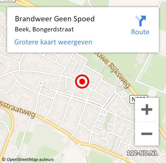 Locatie op kaart van de 112 melding: Brandweer Geen Spoed Naar Beek, Bongerdstraat op 18 juli 2022 20:34