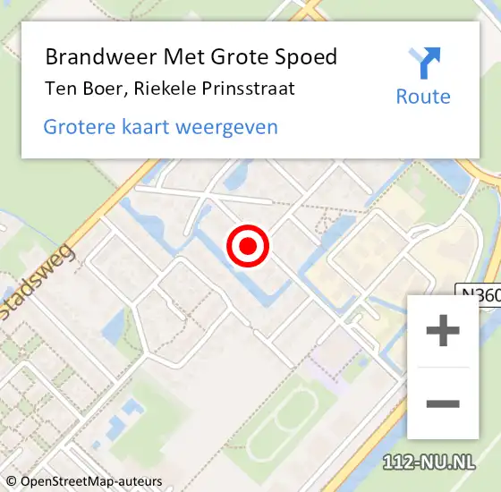 Locatie op kaart van de 112 melding: Brandweer Met Grote Spoed Naar Ten Boer, Riekele Prinsstraat op 18 juli 2022 20:47