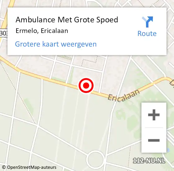 Locatie op kaart van de 112 melding: Ambulance Met Grote Spoed Naar Ermelo, Ericalaan op 18 juli 2022 21:17