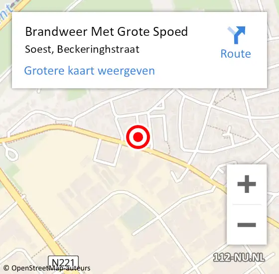 Locatie op kaart van de 112 melding: Brandweer Met Grote Spoed Naar Soest, Beckeringhstraat op 18 juli 2022 21:30