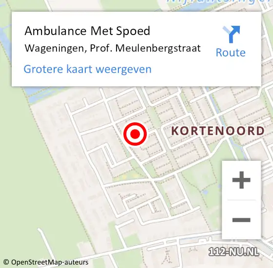Locatie op kaart van de 112 melding: Ambulance Met Spoed Naar Wageningen, Prof. Meulenbergstraat op 18 juli 2022 22:24