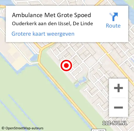 Locatie op kaart van de 112 melding: Ambulance Met Grote Spoed Naar Ouderkerk aan den IJssel, De Linde op 18 juli 2022 22:47