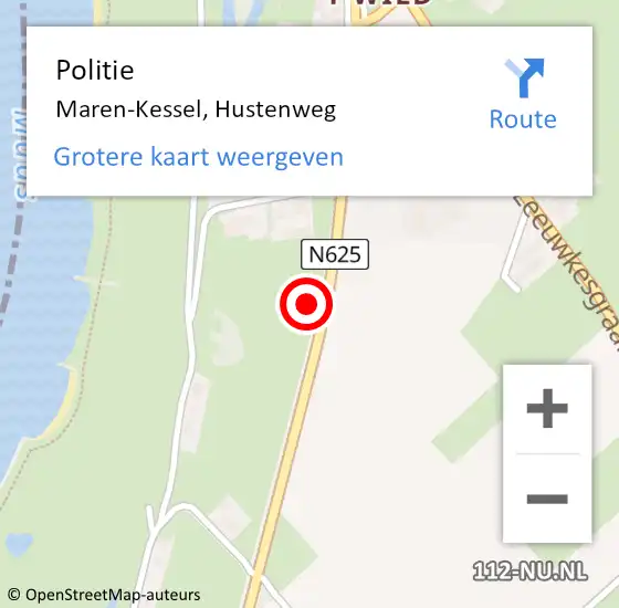 Locatie op kaart van de 112 melding: Politie Maren-Kessel, Hustenweg op 18 juli 2022 23:41