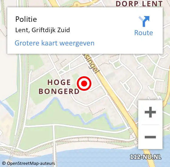 Locatie op kaart van de 112 melding: Politie Lent, Griftdijk Zuid op 19 juli 2022 00:18