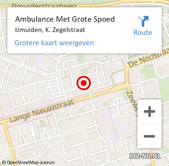 Locatie op kaart van de 112 melding: Ambulance Met Grote Spoed Naar IJmuiden, K. Zegelstraat op 19 juli 2022 00:33