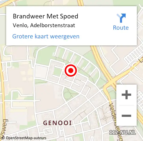 Locatie op kaart van de 112 melding: Brandweer Met Spoed Naar Venlo, Adelborstenstraat op 19 juli 2022 01:01