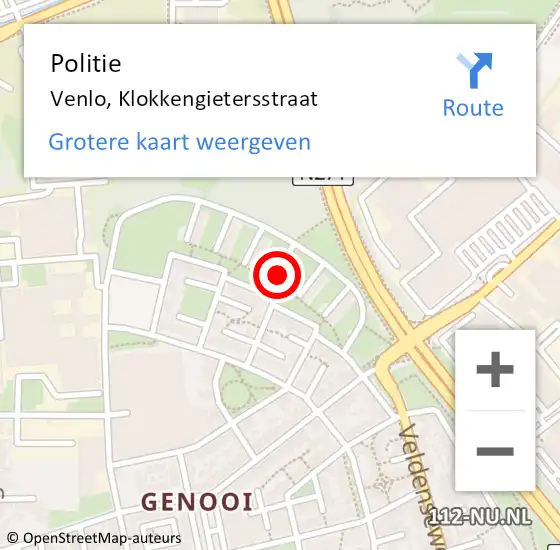 Locatie op kaart van de 112 melding: Politie Venlo, Klokkengietersstraat op 19 juli 2022 01:06