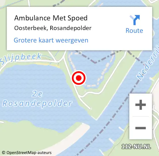 Locatie op kaart van de 112 melding: Ambulance Met Spoed Naar Oosterbeek, Rosandepolder op 19 juli 2022 01:12