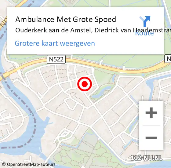 Locatie op kaart van de 112 melding: Ambulance Met Grote Spoed Naar Ouderkerk aan de Amstel, Diedrick van Haarlemstraat op 19 juli 2022 01:15