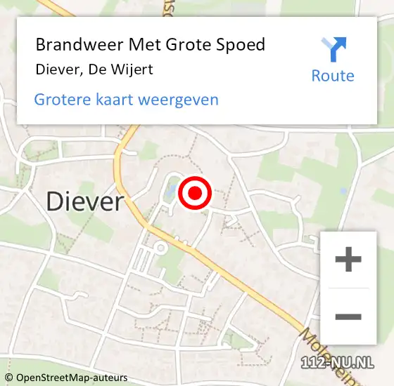 Locatie op kaart van de 112 melding: Brandweer Met Grote Spoed Naar Diever, De Wijert op 19 juli 2022 02:56