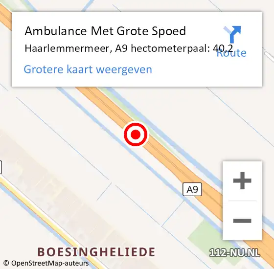 Locatie op kaart van de 112 melding: Ambulance Met Grote Spoed Naar Haarlemmermeer, A9 hectometerpaal: 40,2 op 19 juli 2022 04:11