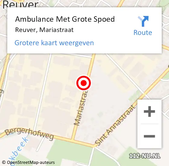 Locatie op kaart van de 112 melding: Ambulance Met Grote Spoed Naar Reuver, Mariastraat op 19 juli 2022 04:17