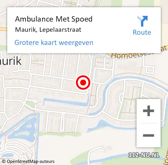 Locatie op kaart van de 112 melding: Ambulance Met Spoed Naar Maurik, Lepelaarstraat op 23 juli 2014 16:51