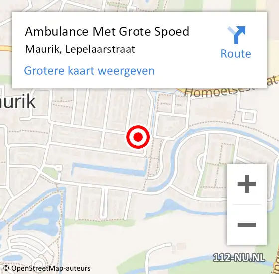 Locatie op kaart van de 112 melding: Ambulance Met Grote Spoed Naar Maurik, Lepelaarstraat op 23 juli 2014 16:52