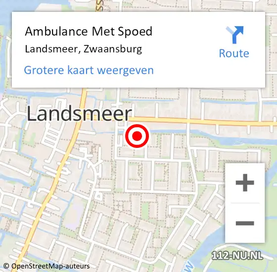 Locatie op kaart van de 112 melding: Ambulance Met Spoed Naar Landsmeer, Zwaansburg op 19 juli 2022 06:28