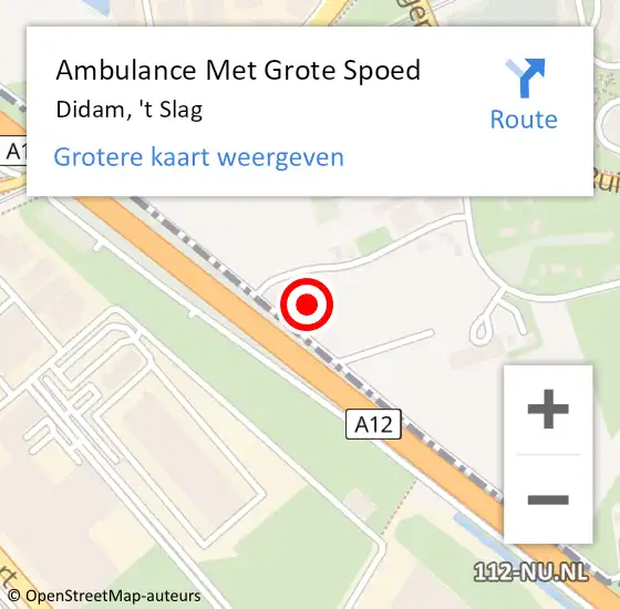 Locatie op kaart van de 112 melding: Ambulance Met Grote Spoed Naar Didam, 't Slag op 19 juli 2022 06:56