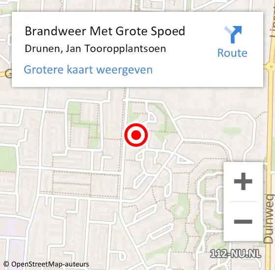 Locatie op kaart van de 112 melding: Brandweer Met Grote Spoed Naar Drunen, Jan Tooropplantsoen op 19 juli 2022 07:21