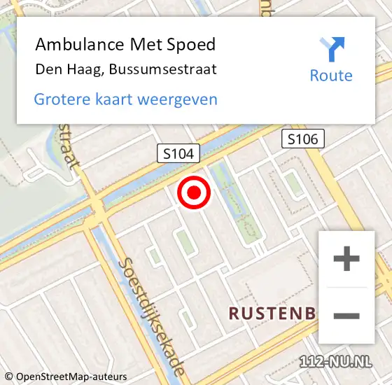 Locatie op kaart van de 112 melding: Ambulance Met Spoed Naar Den Haag, Bussumsestraat op 19 juli 2022 07:32