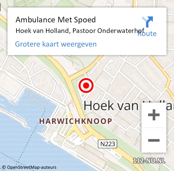 Locatie op kaart van de 112 melding: Ambulance Met Spoed Naar Hoek van Holland, Pastoor Onderwaterhof op 19 juli 2022 08:17