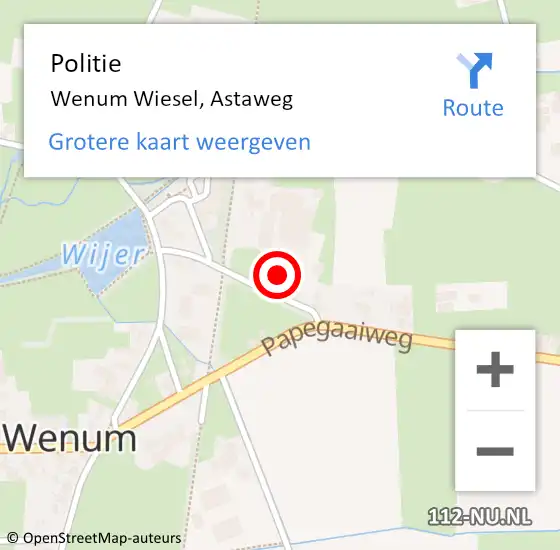 Locatie op kaart van de 112 melding: Politie Wenum Wiesel, Astaweg op 19 juli 2022 08:22