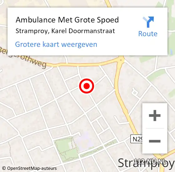 Locatie op kaart van de 112 melding: Ambulance Met Grote Spoed Naar Stramproy, Karel Doormanstraat op 19 juli 2022 08:28