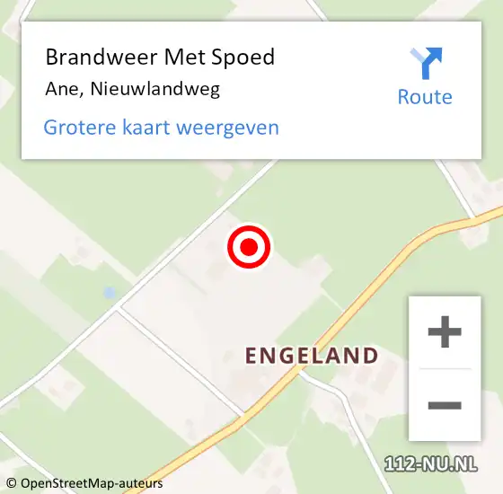 Locatie op kaart van de 112 melding: Brandweer Met Spoed Naar Ane, Nieuwlandweg op 19 juli 2022 08:40