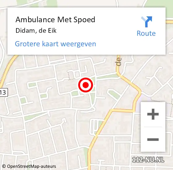 Locatie op kaart van de 112 melding: Ambulance Met Spoed Naar Didam, de Eik op 19 juli 2022 08:50