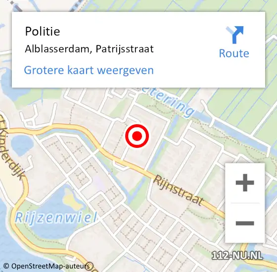 Locatie op kaart van de 112 melding: Politie Alblasserdam, Patrijsstraat op 19 juli 2022 09:04