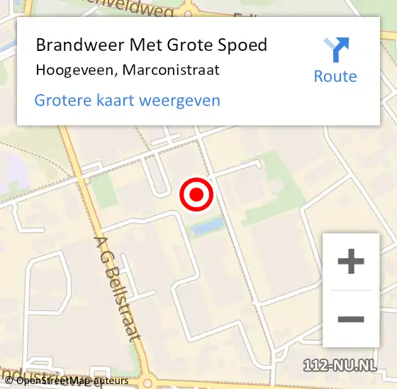 Locatie op kaart van de 112 melding: Brandweer Met Grote Spoed Naar Hoogeveen, Marconistraat op 19 juli 2022 09:31